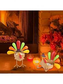 1 pièce Bougeoir en forme de dinde colorée, design debout et assis, pour la décoration de table à manger à la maison, décoration de maison pour les fêtes, mise en scène, Thanksgiving, décoration de fête de Noël