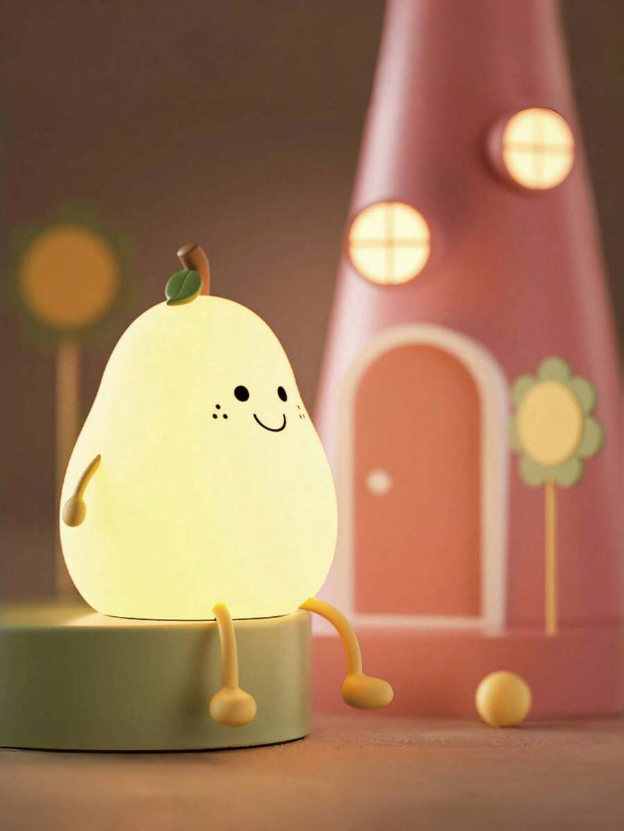 1 đèn ngủ LED nhiều màu, đèn ngủ hình quả lê, đèn ngủ silicon cho phòng bé, đèn ngủ cảm ứng 3 mức độ sáng, đèn bàn cảm ứng, đèn ngủ hẹn giờ, đèn silicon mềm mại, quà tặng sinh nhật, trang trí phòng.