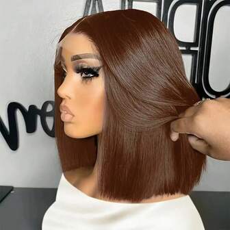 Natural Look Chocolate Brown #4 Human Hair Wig - 13x4 Dark Brown Lace Frontal Bob With Pre-Plucked Baby Hair, Straight Bob Cut, Everyday & Special Occasion Hairstyle Women, Versatile Hairpiece, Sleek Hairstyle, Realistic Hairpiece, Beauty Accessory