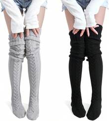 Plus Size Thigh High Socks For Women, Extra Long Cable Knit Winter Leg Warmers - 1件-灰色 - 查看 8