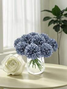 Paraíso em Flor 2 Peças Flores Artificiais Bola de Crisântemo de Seda Arranjo de Hortênsia Buquê de Casamento Decoração Casa Cozinha Jardim Festa Mesa Flor Arranjo de Mesa DIY (Azul Névoa)