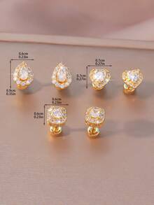 2pcs Screw-In Threaded Earrings, Elegant Bell Piercing Earrings, Copper Earrings, Sparkling Cubic Zirconia Embedded Design, Teardrop, Heart, Square Shapes Available, Matching Daily Outfits, Fashionable Creative Piercing Earrings