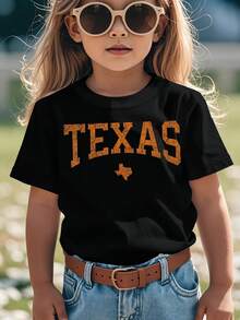 ' Texas State Map & Longhorn Horns Graphic Cotton T-Shirt - Distressed Vintage Style, Comfortable Round Neck Short Sleeve Casual Tee For Everyday & Texan-Themed Outfits (Spring/Fall/Summer) - Ideal For Kids & Youth, Easy Care Hand Wash, Texas Pride Apparel With Geometric Pattern & Distressed Lettering, Relaxed Fit For, Perfect For Spring/Summer/Fall Wear, Hand Wash Only Care - Black - View 3