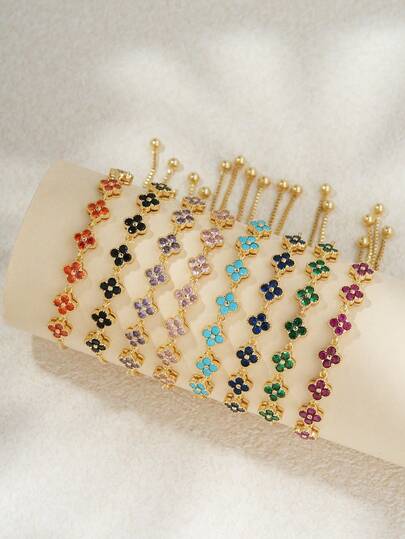 سوار قابل للتعديل بشكل رسمي ذو أربعة أوراق البرسيم المحظوظة، هدية مثالية لعيد الحب وعيد الميلاد