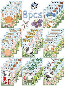 8PCS Cartoon Cow Face Swap Puzzle Sticker Cartoon Creative Personalized Stickers For Laptop Phone Waterproof Vinyl Junk Journal Sticker Boys Girls Animal Party Favors Thanksgiving Christmas Decorations Home Wall Decor