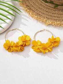 1pair Fashionable And Charming Floral Ear Hoops For Women's Vacation, Party And Dating - 橘色 - 查看 4