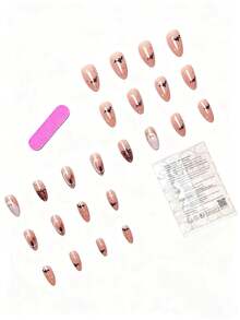 24 peças/Conjunto de Unhas Postiças com Formato de Amêndoa para Halloween, com Abóbora Brilhante 3D em Gel Gelatinoso e Lixa de Unhas, Adequado para Meninas e Mulheres para Uso Diário, Festival e Festa