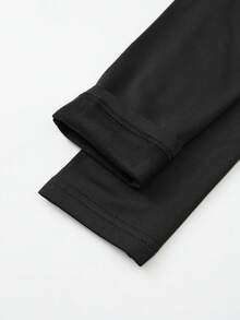 AiTyi 女士上衣，修身剪裁，休闲日常穿着，保暖内衬，纯色设计，显瘦时尚，百搭Y2K风格，适合毕业、返校、圣诞节、感恩节、新年、秋冬季节穿着，弹力针织面料，保暖舒适，圆领T恤 - 黑色 - 查看 10