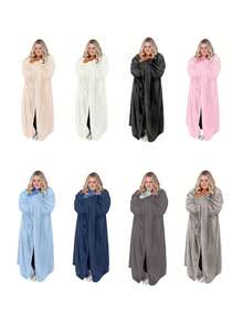 Women's Spring/Summer Wearable Blanket, Adult Wearable Blanket, Gift For Girlfriend, Flannel Warm Wearable Blanket For Home, Comfortable Soft Sofa Blanket, Adult Gift, Shawl Wrap, Slouchy Essential, Suitable For All Seasons, Essential Home Robe - Multicolor - View 11