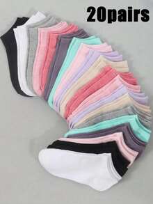10/20 Pairs Women Short Socks, Thin Casual Fashion Low Vamp Summer Short Tube Socks - Multicolor - View 7