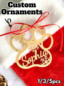 1/3/5 Stück, Weihnachtsdekoration, Weihnachtsschmuck, Weihnachtsgeschenk, Weihnachtsornament, personalisierter Hundepfoten-Ornament, individueller Katzen-Weihnachtsornament, Haustier-Gedenk-Ornament 2025, Geschenk für Hundemama, 1 Stück individueller Weihnachtsornament mit Wunschtext, personalisierter Namensornament mit Pfoten-Form und Schneeflocken-Element, Holzornament für Weihnachtsbaum