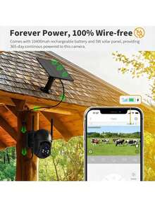 2 Pack 4G LTE Cellular Solar Security Camera Wireless Outdoor, No WiFi Solar Powered Camera, 360 °   Live View, 2.7K Color Night Vision, PIR Motion Sensor, 2 Way Talk, Built In SIM Card - Stealth Black - Black - View 6