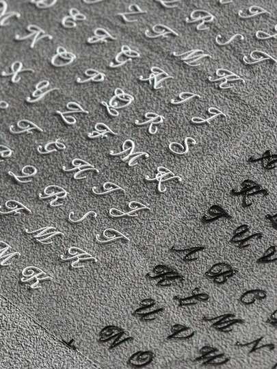 4-Colors Letter Nail Stickers, 4 Sheets Old English Letter Nail Decals 3D Self-Adhesive Gold Silver Black White Retro English Pattern Old Alphabet Cursive Nail Design Manicure Nail Accessories For Women Girls (10X8cmSheet )