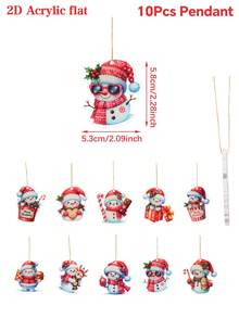 10Pcs Christmas Snowman Acrylic Pendant, Merry Christmas Hanging Ornament Christmas Tree Decoration Pendant, Xmas Decor, Christmas Decorations For Home, Christmas Party Favors, Xmas Party Supplies, Wall Decor, Door Decor, Room Decor, Window Decor, Winter Decorations, Ideal Christmas Gifts, New Year Party Decor