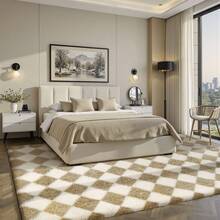 Sour Lemon Tappeto a pelo lungo a scacchi, tappeto per soggiorno con motivo a scacchiera a 45 gradi, tappeto peloso extra large e soffice, lavabile, antiscivolo e resistente, per soggiorno, camera da letto, studio - marrone beige - Visualizzare 9