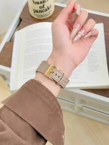 1pc Elegant Friendship Bracelet, Genuine Leather Strap, Compatible With Apple Watch Bands, Women's Sports Version, Fits 38mm, 40mm, 41mm, 42mm, 44mm, 45mm, 46mm, 49mm; Strap Compatible With Apple Watch Ultra 10/9/8/7/6/5/4/3/2/1 SE Series - Trench Golden - View 4