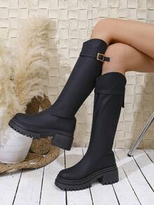 Botas vaqueras versátiles y talla grande vendidas, estilo occidental casual para deportes al aire libre con hebilla y cremallera trasera, botas de moda para mujer