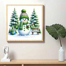 1 pièce Kit de peinture de diamant 5D rond thème Bonhomme de neige, Sapin de Noël et Oiseau, Meilleur cadeau d'anniversaire, Cadeau de fête idéal, Kit de peinture de diamant rond fait main sans cadre, Décoration d'intérieur exquise pour le salon, la chambre, le bureau, la cuisine, Cadeau artistique surprise sans cadre