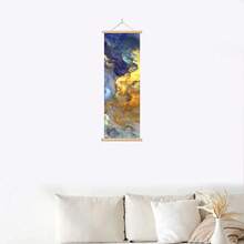 1 pièce Affiches d'art mural avec option de rouleau en bois. Peinture abstraite moderne bleu et or nuage imprimé sur canevas. Style décoratif artistique, thème élégant pour mur. Œuvre d'art à l'encre, convient pour salon, chambre, salle à manger. Impression verticale d'intérieur, imperméable et sans odeur.