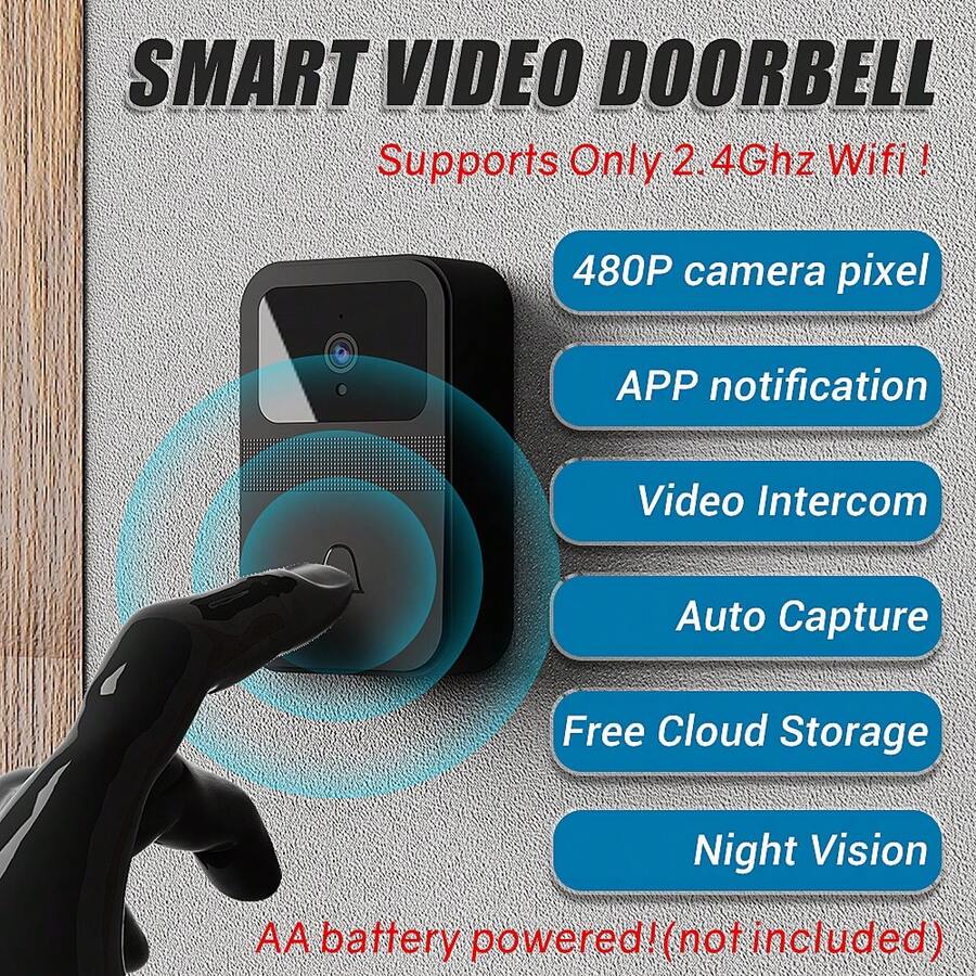 Intelligent Wireless Video Doorbell, Intelligent App Video Doorbell With Video Calling And Voice Changing Function, Free Cloud Storage, No Battery (3 No. 5 Batteries Need To Be Purchased By Yourself), Voice Conversion Function To Protect Your Privacy And Security - màu đen - Xem 1