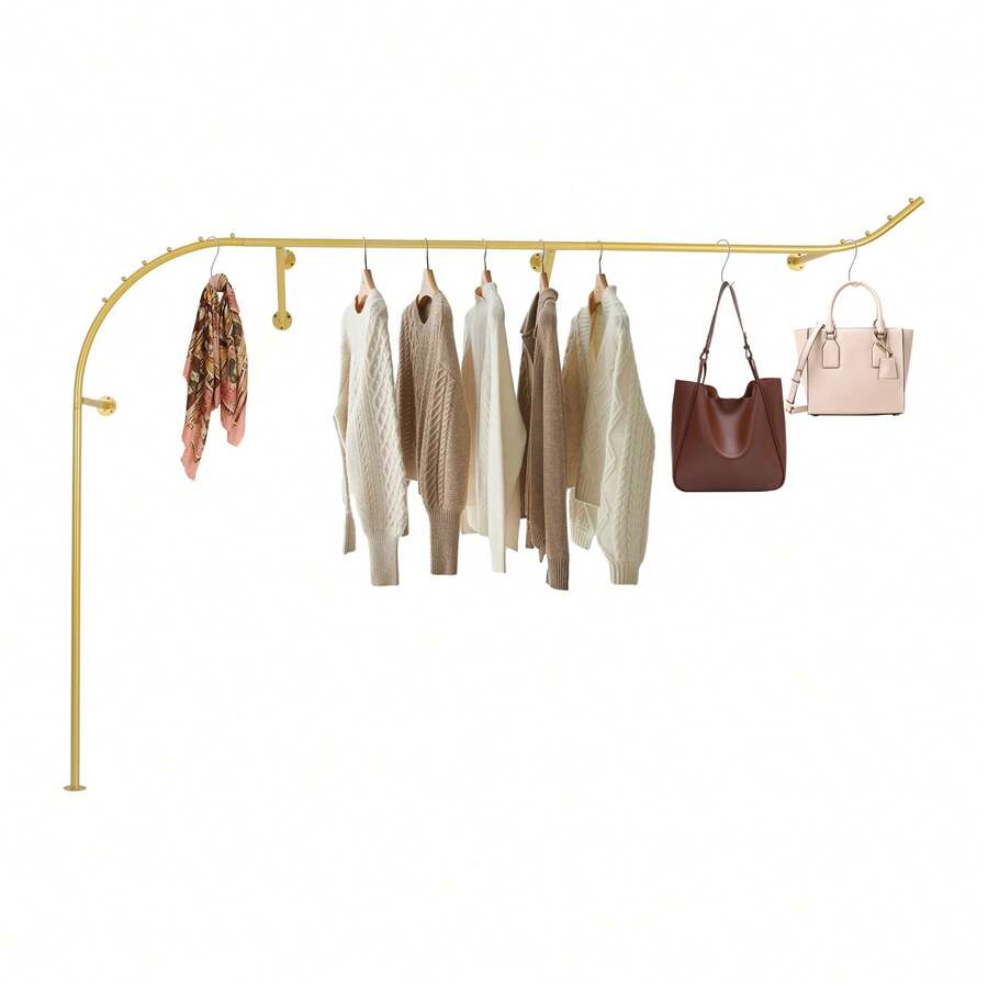 Futchoy Wall-Mounted Garment Rack, Hanging Clothes Rack, Metal Retail Display Rack - Gold - View 1