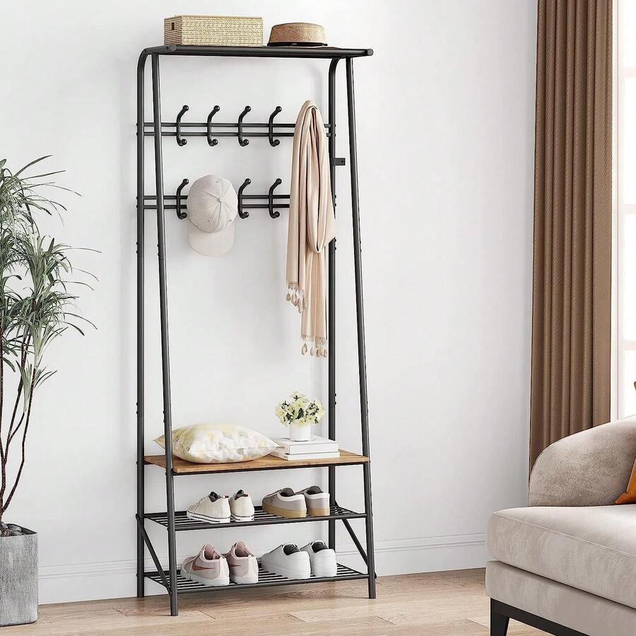 Clothing Racks - 25.2"W 2 Row Hooks Brown - View 1