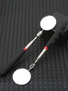 1/2pcs 1 Telescopic Folding Inspection Mirror For Car Maintenance - Black, Carbon Steel And Glass, Underbody Viewing Tool With Red Decorative Handle
