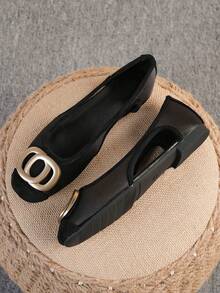 Women's Ballet Flats, Fashionable Square Toe Slip-On Soft Bottom Shoes, Versatile Flat Shoes, Black Flat Button Shoes, Size Run Large, Plus Size 35-43