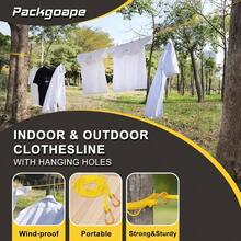 Portable Travel Clothesline, Windproof Clothes Laundry Line With Clothespins Hang Holes, Indoor Outdoor Clothes Drying Rope Hotel, Backyard, Cruise , Camping Yellow, 12.5 Ft
