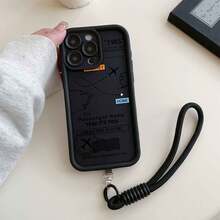 1 pieza Correa de muñeca negra + 1 pieza Funda protectora de teléfono a prueba de golpes y con diseño de avión de moda en negro grueso, compatible con Apple/Infinix/Vivo/OPPO, opción ideal para entusiastas de la moda