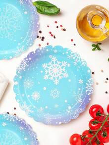 10pcs/20pcs/50pcs Frozen Party Plates Dessert Paper Dinnerware Plates 7 Inch Winter Snowflake Theme Scalloped Plate For Christmas Xmas Winter Wonderland Frozen-Theme Party Supplies - Multicolor - View 7