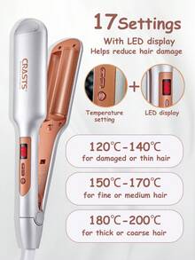 CRASTS CRASTS Rizador de pelo de 3 barras con pantalla digital, temperatura ajustable, barras de cerámica y turmalina para ondas sueltas, rizos en espiral, ondas francesas
