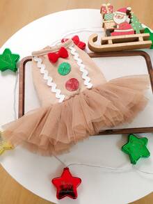 1pc Pet Clothes, Cute Gingerbread Pom Pom Dress For Small Dogs & Cats, Warm & Comfortable For Autumn/Winter