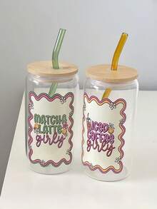 1 szt. 500 ml/16 uncji szklany kubek w kształcie puszki piwa z bambusową pokrywką i słomką, kubek do mrożonej kawy, szklany kubek, prezent na Boże Narodzenie, urodziny, najlepszy na Boże Narodzenie i Święto Dziękczynienia