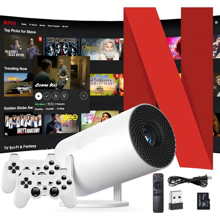 Mini Proyector Hy300 4K Portátil ,proyector profesional  con 2 Mandos de Juegos,Compatible con iOS/Android/PC,1080P Full HD con WiFi 6 y Bluetooth 5.0,Pantalla de 130 pulgadas,250ANSI/12000 lúmenes, - Blanco - Ver 1