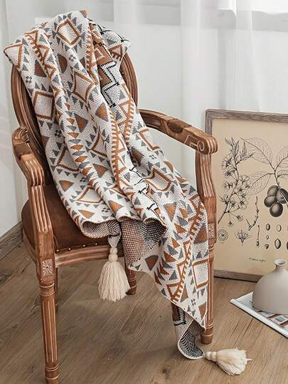 1pc Comfortable Bohemian Knit Blanket - Soft Faux Cashmere, Nordic Style, For Sofa, Bed, Throw, Nap, Shawl, Ramadan - Perfect For Cold Nights And Cozy Afternoons