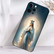 Custodia per iPhone 16, 15, 14, 13, 12, 11 Plus, Pro Max, XS, X, XR, SE, Mini, 8, 7 in morbido silicone nero con tema cristiano e immagine della Vergine di Guadalupe - Z2 - Visualizzare 4