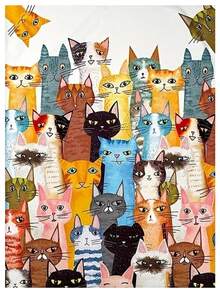 1 件可爱多彩猫咪钻石画 DIY 钻石画套装 - 马赛克手工绘画装饰画，30X40 尺寸，满钻画 DIY 手工彩色卡通猫咪组客厅卧室精美装饰贴钻画，家居装饰艺术挂画 - 彩色 - 查看 2