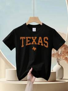 ' Texas State Map & Longhorn Horns Graphic Cotton T-Shirt - Distressed Vintage Style, Comfortable Round Neck Short Sleeve Casual Tee For Everyday & Texan-Themed Outfits (Spring/Fall/Summer) - Ideal For Kids & Youth, Easy Care Hand Wash, Texas Pride Apparel With Geometric Pattern & Distressed Lettering, Relaxed Fit For, Perfect For Spring/Summer/Fall Wear, Hand Wash Only Care - Black - View 7