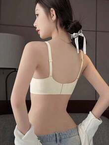 Brasier suave y cómodo con acolchado, escote en V profundo, para busto pequeño, que levanta y da soporte, con media copa y aros interiores, color blanco - Champán - Ver 7