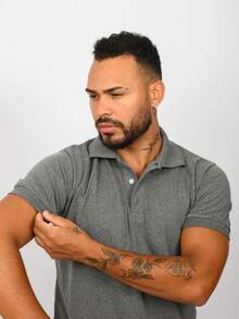 Camisa Polo Masculina Piquet Mescla 50% Algodão 50% Poliéster - Mescla - Visão 3