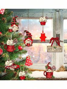 16 pièces Décorations de Noël Ornements en bois pour sapin de Noël, Poupées Père Noël Ornements Artisanat Fournitures pour fête de Noël Décoration de cheminée Accessoires de décoration de couronne