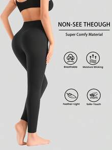 BioSynq 3 Pack Solid Black High Waisted Leggings For Women, Ultra Soft Stretch Opaque Slim Yoga Leggings, One Size & Plus Size - màu đen - Xem 4
