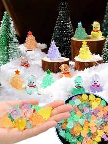 12 piezas Mini árbol de Navidad luminoso, muñeco de nieve de resina, decoración luminosa de muñeca, accesorios de decoración DIY, adornos de escena en miniatura, adecuado para bolsas de regalo de fiesta, decoraciones de jardín, decoraciones del hogar, regalos navideños