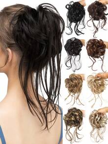 合成凌乱发髻发片卷发发髻接发带弹性接发发圈凌乱适合女性日常穿着和聚会 - 彩色 - 查看 1