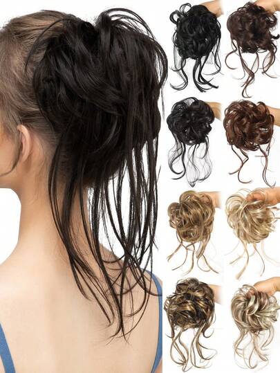 Synthetic Messy Bun Hair Piece Curly Hair Bun Extensions With Elastic Hair Extension Hair Scrunchies Tousled Suitable For Women's Daily Wear And Gatherings