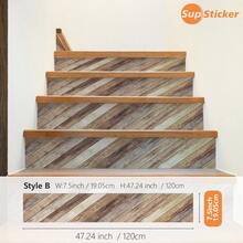 SUPSTICKER 1 rouleau (1 pièce) Autocollants pour escaliers avec motif bois clair bleu et brun clair. Décoration murale en PVC autoadhésif et amovible, avec propriétés imperméables, faciles à nettoyer et sans couture. Idéal pour les marches d'escalier, les surfaces de meubles, les sols de balcon, les sols de salle de bain et plus encore. Parfait pour la décoration de la maison et la rénovation d'espace. Plusieurs tailles disponibles.