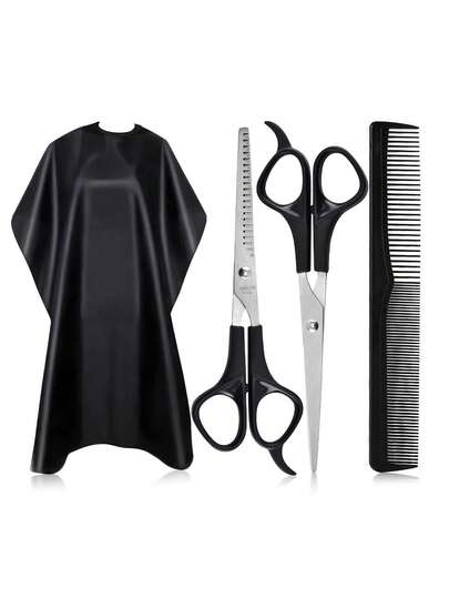 4 piezas Juego de herramientas de peluquería, que incluye tijeras de corte de cabello, tijeras de adelgazamiento, tijeras rectas, delantal de peluquería, herramientas para el cabello, productos y accesorios para el cabello para salón de belleza, esenciales de viaje, vuelta al colegio, vacaciones, accesorios para el cabello para mujeres, cepillo para peinado hacia atrás, accesorios de barbero, secador de pelo, herramientas para el cabello, cosas para el cabello, cuidado del cabello, cepillo para cabello rizado, barbero, accesorios de barbero, equipo de peluquería, esenciales de viaje, esencial de viaje, peinado, peluquería, cabello, viaje, productos para el cabello, herramientas para el cabello, cosas para el cabello, barbero, accesorios de barbero, barbería, equipo de peluquería