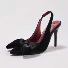 女士蝴蝶结高跟鞋，优雅性感尖头超高跟时尚派对黑色高跟凉鞋，细高跟鞋 - 黑色 - 查看 14