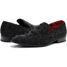 Men Fashion Rhinestones Studs Slip On Loafer Dress Shoes WBG-20256688 - 金色(02) - 查看 4